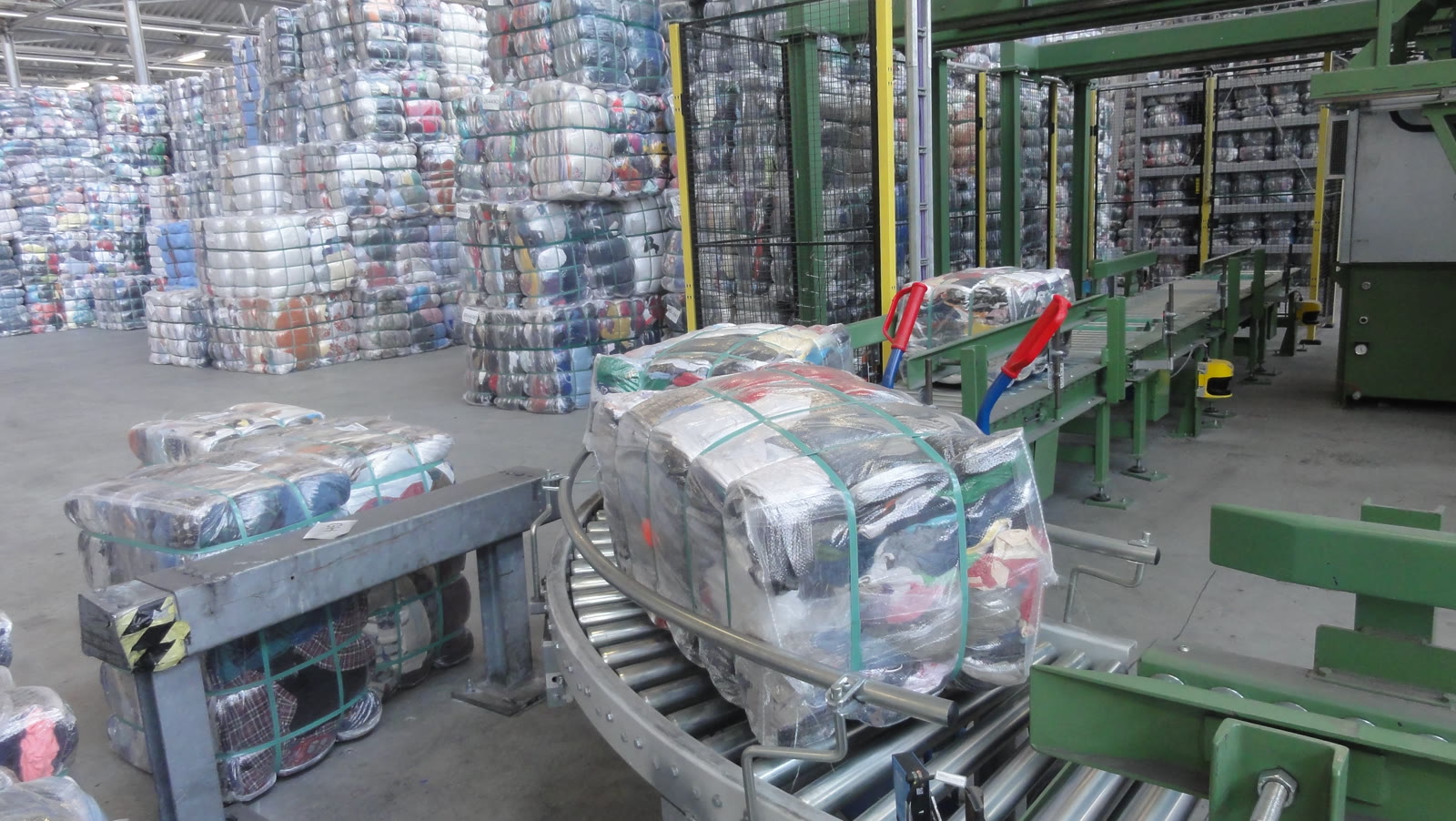 Wrapped bales waiting on the line in the warehouse
